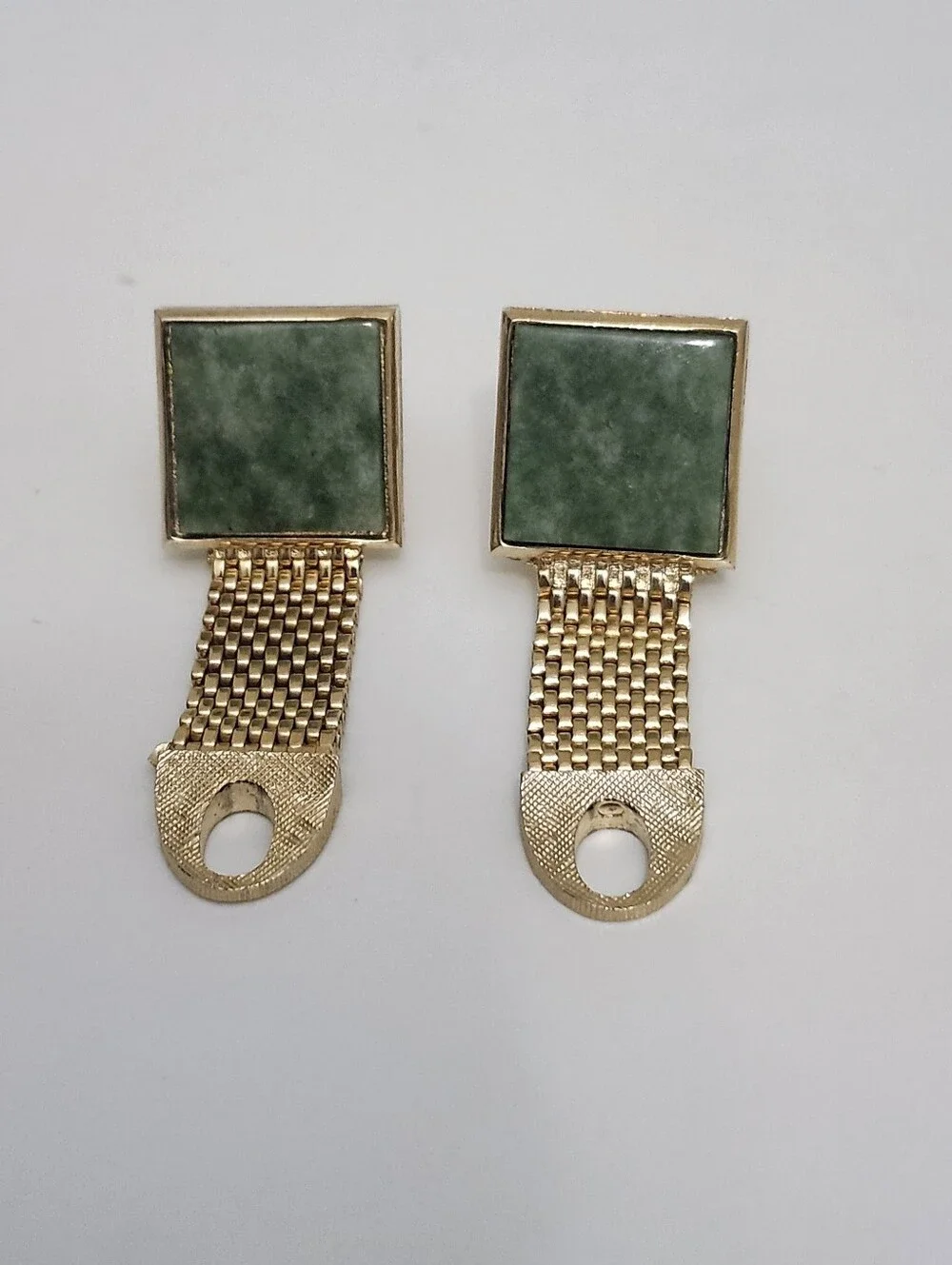 Vintage Gold Tone Mesh Wrap Cufflinks With Green Stone MCM Retro